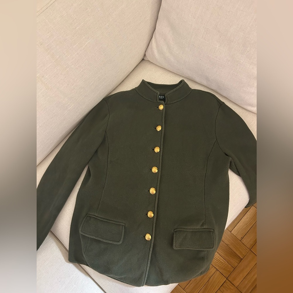 Military Green Ralph Lauren Sweater with Gold Buttons